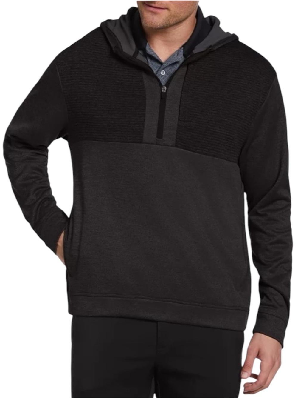 PGA Tour Pro Pullover Knit Quarter Zip Performance Golf Hoodie Black Size Medium